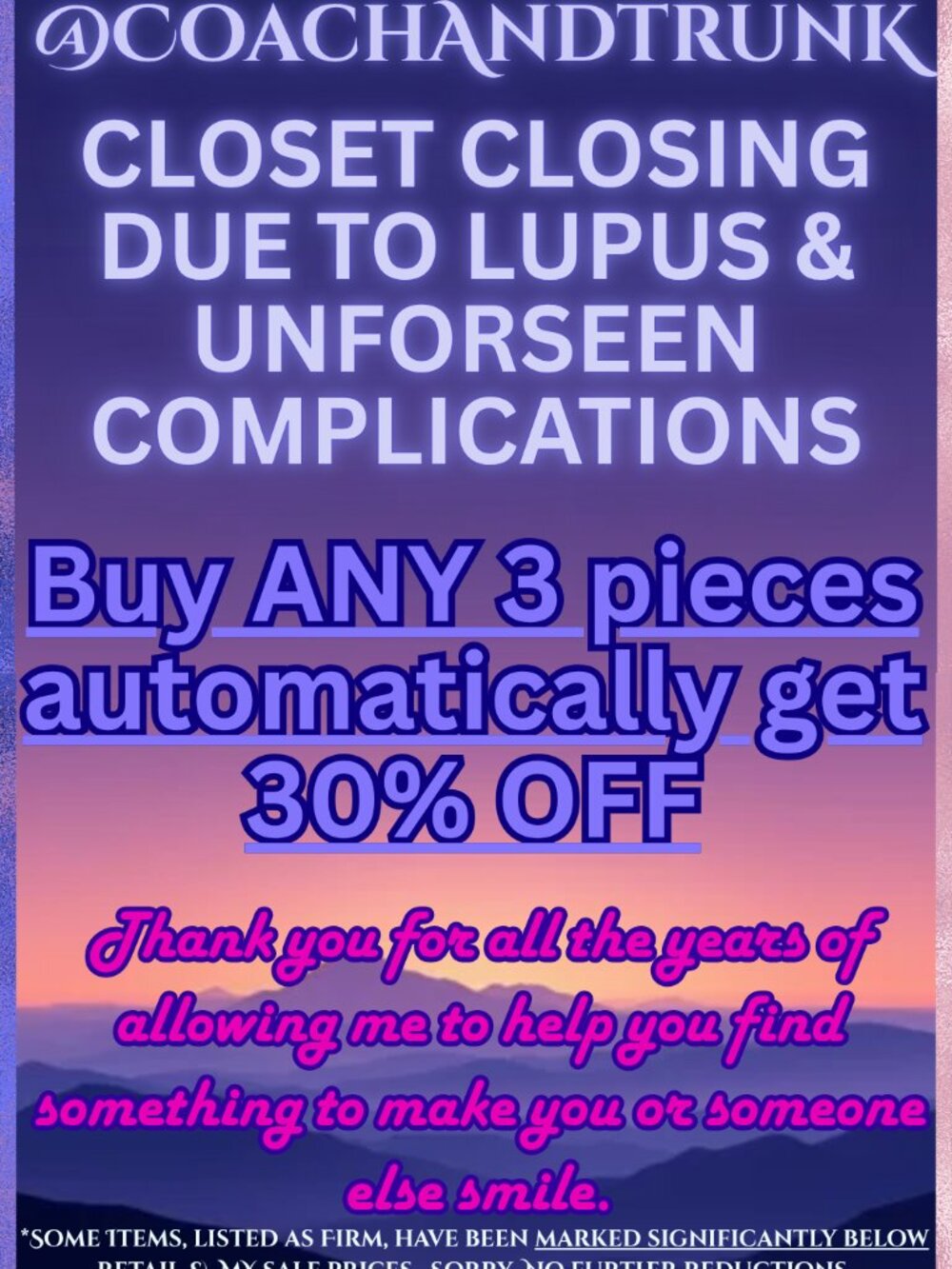 💜𝑪𝒍𝒐𝒔𝒆𝒕 𝑪𝒍𝒐𝒔𝒊𝒏𝒈💜 ✨𝟯𝟬% 𝗢𝗙𝗙 𝟯 𝗜𝘁𝗲𝗺𝘀 𝗖𝗵𝗲𝗰𝗸 𝗢𝘂𝘁✨